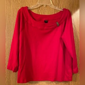 Rafaela Studio Red 3/4 Sleeve Blouse with Rhinestone Embellishment. Size XL